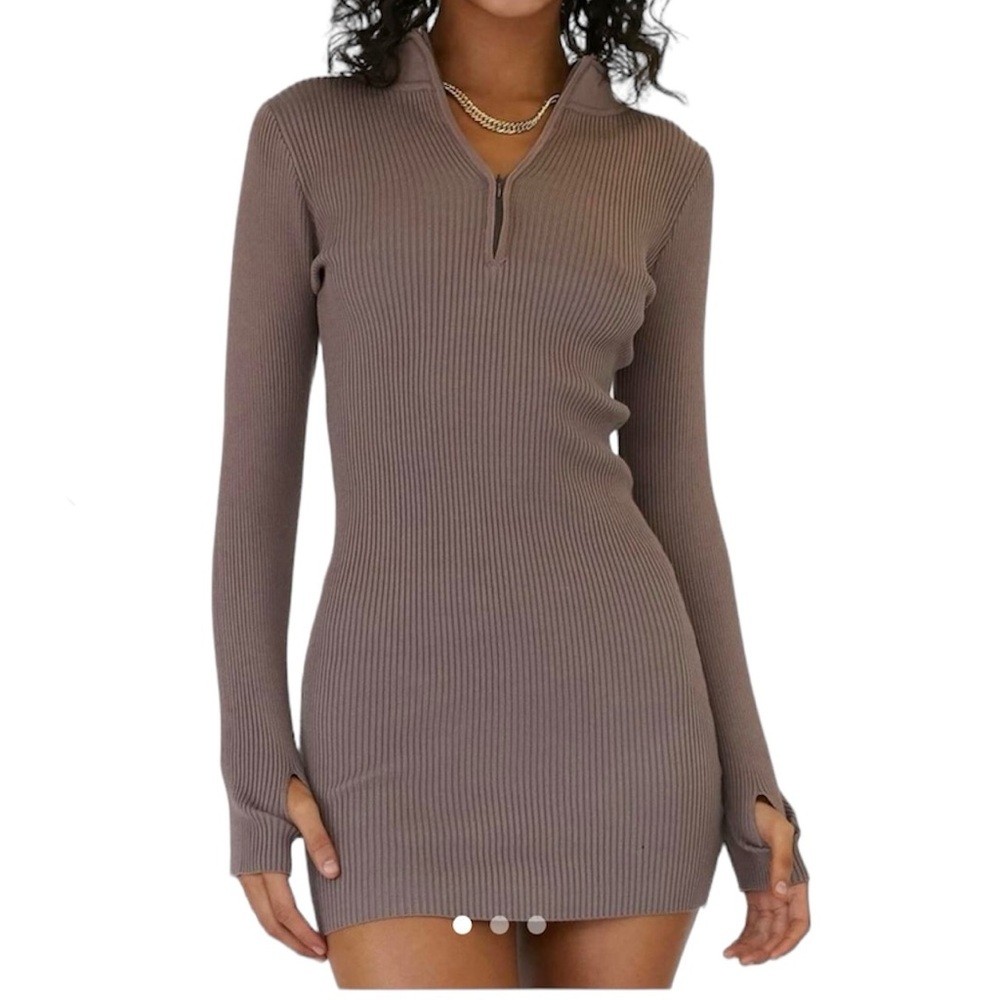 Princess Polly Quarter Zip Ribbed Mini Dress